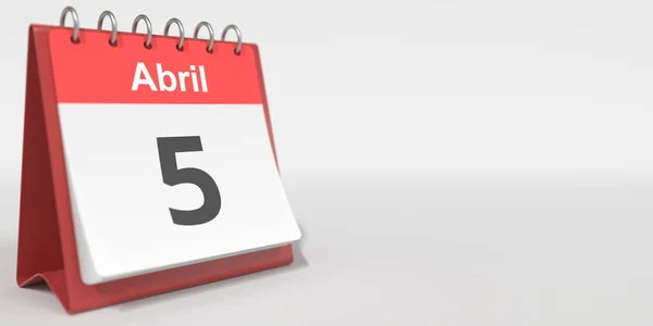 5. April Datum auf Spanisch auf dem Flip-Kalender geschrieben, 3D-Rendering — Stockfoto