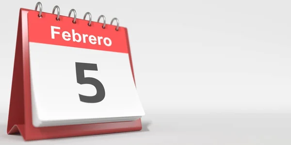 5 de febrero fecha escrita en español en el calendario flip, 3d rendering — Foto de Stock