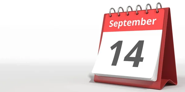 14 de septiembre fecha en la página del calendario de volteo, 3d renderizado — Foto de Stock