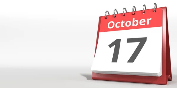 17 de octubre fecha en la página del calendario de volteo, 3d renderizado — Foto de Stock