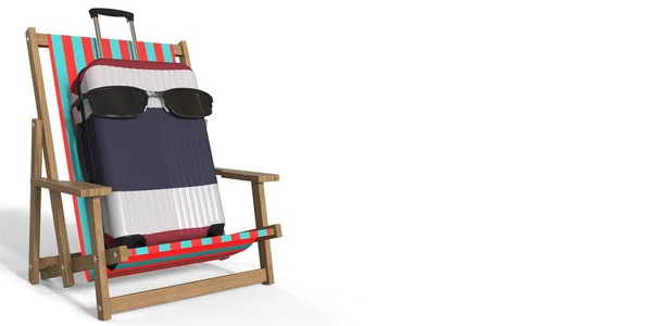 Walizka z flagą Tajlandii na krześle plażowym, koncepcja turystyczna, renderowanie 3d — Zdjęcie stockowe