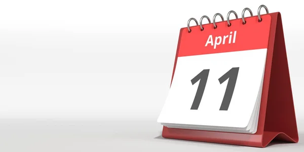 Datum 11. April auf der Kalenderseite blättern, 3D-Rendering — Stockfoto
