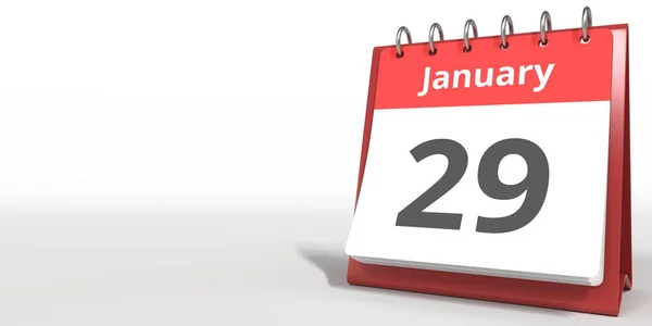 29 de enero fecha en la página del calendario de volteo, 3d renderizado — Foto de Stock