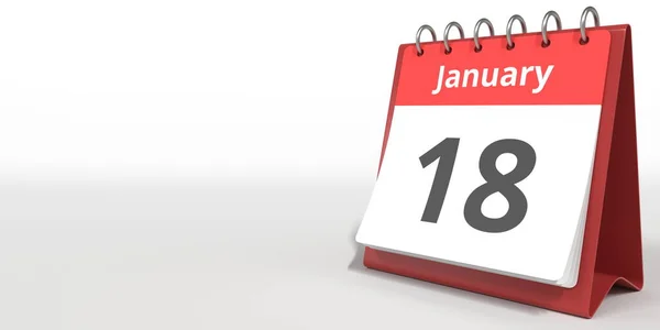 18 de enero fecha en la página del calendario de volteo, 3d renderizado —  Fotos de Stock