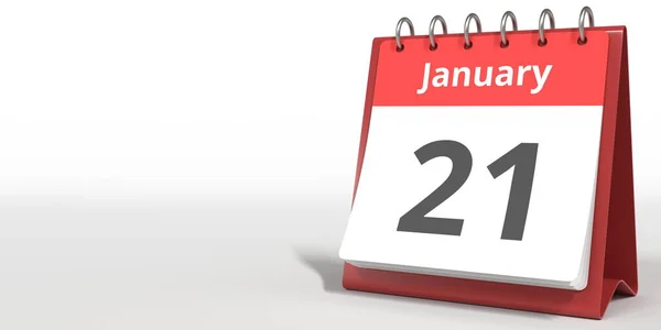 21 de enero fecha en la página del calendario de volteo, 3d renderizado — Foto de Stock