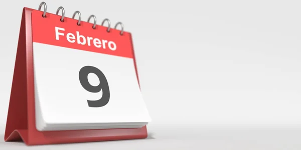 Fevereiro 9 data escrita em espanhol no calendário flip, renderização 3d — Fotografia de Stock