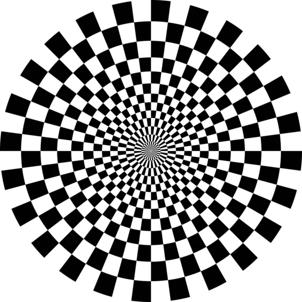 光学チェッカーサークルOpアートクラシック円形は 白黒の錯視設計をチェックします — ストックベクタ