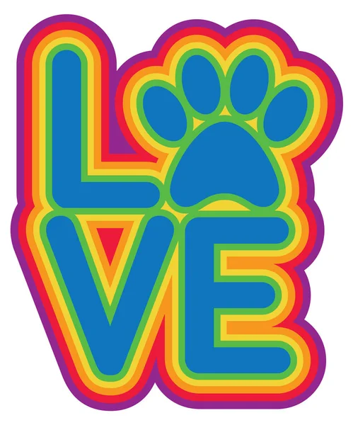 Amor Mascota Pata Estilo Retro Delineado Diseño Colores Arco Iris — Vector de stock