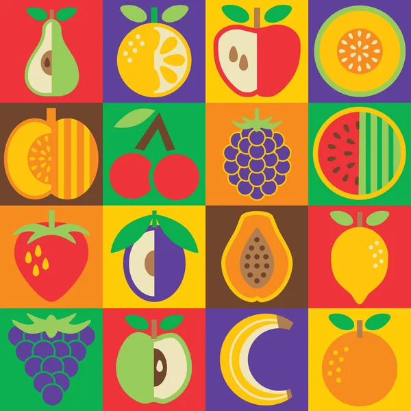 Pop Art Φρούτα Πολύχρωμο Σχέδιο Σκατσίδα Της Στυλιζαρισμένη Εικόνες Φρούτων — Διανυσματικό Αρχείο