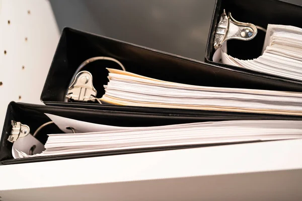 Stack of Black ring binders with documents — Stock Photo, Image