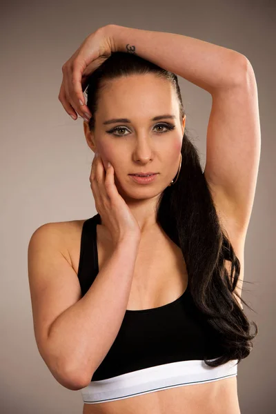 Hermosa Pose Mujer Deportiva Vestido Yoga —  Fotos de Stock