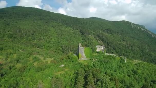 Imagens Aéreas Ruína Antigo Castelo Medieval Vipava Eslovénia Europa Central — Vídeo de Stock