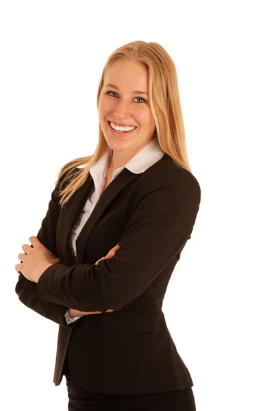Corporate Porträtt Vacker Blond Kvinna Isolerade Över Vit Bakgrund — Stockfoto
