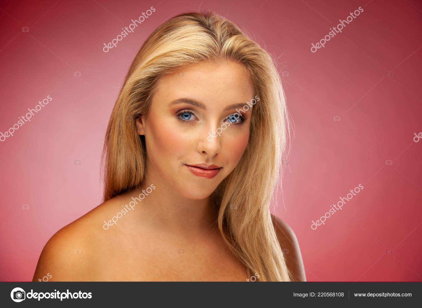 Beauty Portrait Gorgeous Young Woman Blond Hair Blue Eyes Stock