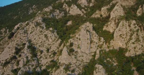 森林に覆われた Vipava の谷の上の山の範囲強羅の空中映像 — ストック動画
