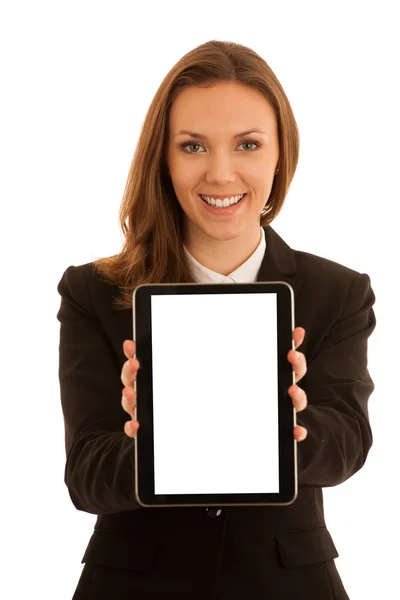 비즈니스 Surfinh의 초상화 인터넷 태블릿에 — 스톡 사진