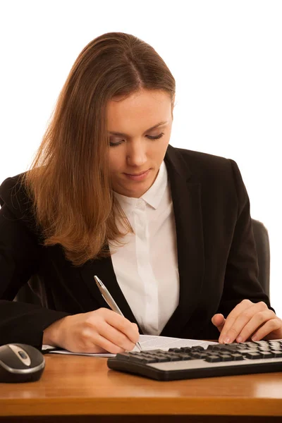 Corporate Portrait Young Beautiful Caucasian Business Womanwork Office Isolated White — Stock Photo, Image