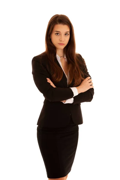 Корпоративный Портрет Красивой Молодой Белой Брюнетки Женщины Белом Фоне — стоковое фото