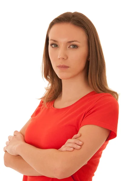 Beyaz Arka Plan Üzerinde Izole Kızgın Genç Kadın — Stok fotoğraf