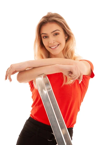 Beautiful Woman Girl Wearing Red Shirt Portrait Sexy Female Beauty — Stock Photo, Image