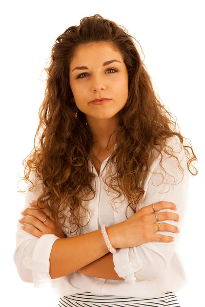 Arrabbiato giovane donna isolato su bianco — Foto Stock