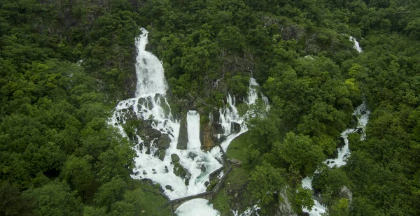 Aerial View River Hubelj Spring Green Forest Heavy Rain Early — Stock Photo, Image