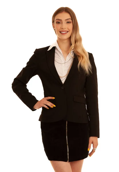 Junge Geschäftsfrau im Businesskleid isoliert über weißem Rücken — Stockfoto