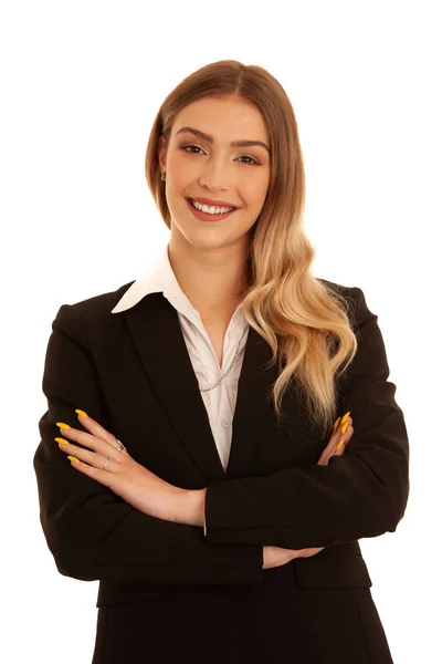 Young business woman in business dress isolated over white backg — Stock Photo, Image