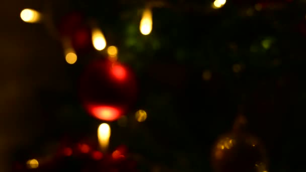 Karácsonyi Lámpák Piros Izzók Egy Karácsonyfa — Stock videók