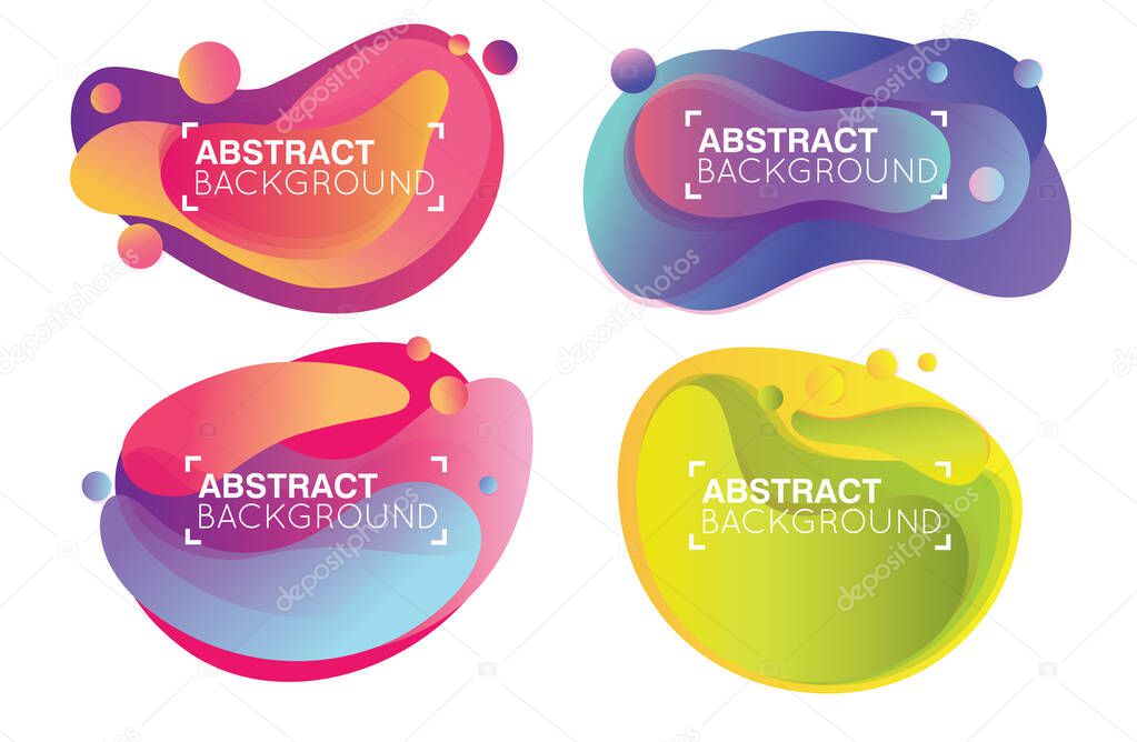 Set of Four Abstract Liquid Colorful Gradient Vector Backgrounds with Bubbles