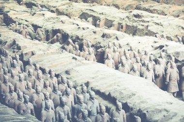 Xian, Çin 24 Mayıs 2018 Chinas ilk İmparator Xian Türbesi Terracotta Army savaşçılar. UNESCO Dünya Mirası sit alanı.