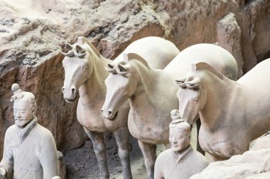 Xian, Çin 24 Mayıs 2018 Chinas ilk İmparator Xian Türbesi Terracotta Army savaşçılar. UNESCO Dünya Mirası sit alanı.
