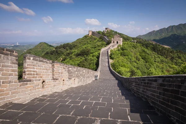 Panorama Van Grote Muur Van China Badaling Bergen Het Noorden — Stockfoto