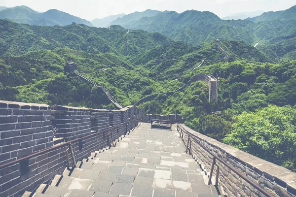 Panorama Van Grote Muur Van China Badaling Bergen Het Noorden — Stockfoto