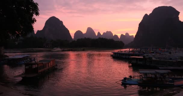Захід Сонця Річки Xingping Гуйлінь Кнр Xingping Місто Північному Гуансі — стокове відео