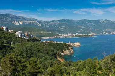 Budva Riviera kalenin tarihi kent gözlem güverteden panoramik manzaralı. Budva. Karadağ.