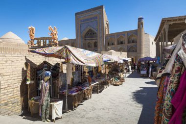 Tarihi binaları, Hiva tarihi merkezi Itchan Kala kalede. UNESCO Dünya Mirası Özbekistan, Orta Asya '