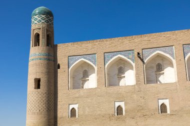 Tarihi binaları, Hiva tarihi merkezi Itchan Kala kalede. UNESCO Dünya Mirası Özbekistan, Orta Asya '