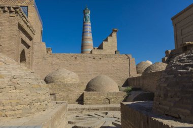 Tarihi binaları, Hiva tarihi merkezi Itchan Kala kalede. UNESCO Dünya Mirası Özbekistan, Orta Asya '