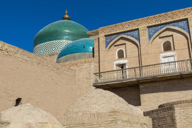 Tarihi binaları, Hiva tarihi merkezi Itchan Kala kalede. UNESCO Dünya Mirası Özbekistan, Orta Asya '