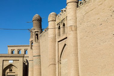 Tarihi binaları, Hiva tarihi merkezi Itchan Kala kalede. UNESCO Dünya Mirası Özbekistan, Orta Asya '