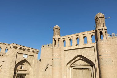 Tarihi binaları, Hiva tarihi merkezi Itchan Kala kalede. UNESCO Dünya Mirası Özbekistan, Orta Asya '