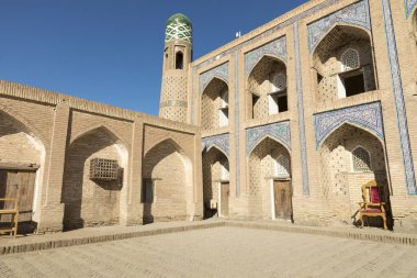 Tarihi binaları, Hiva tarihi merkezi Itchan Kala kalede. UNESCO Dünya Mirası Özbekistan, Orta Asya '