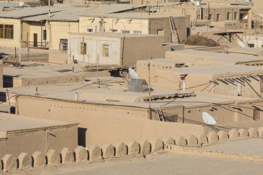 Tarihi binaları, Hiva tarihi merkezi Itchan Kala kalede. UNESCO Dünya Mirası Özbekistan, Orta Asya '