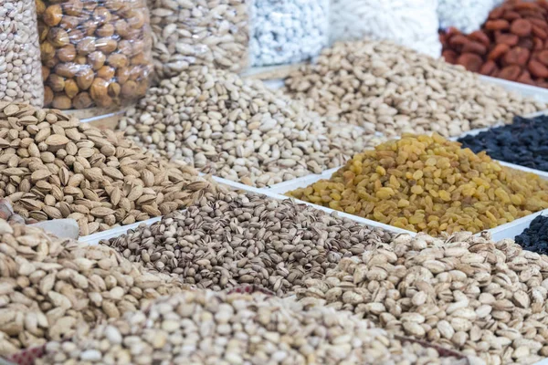 Frutas Secas Nozes Mercado Local Alimentos Tashkent Uzbequistão — Fotografia de Stock