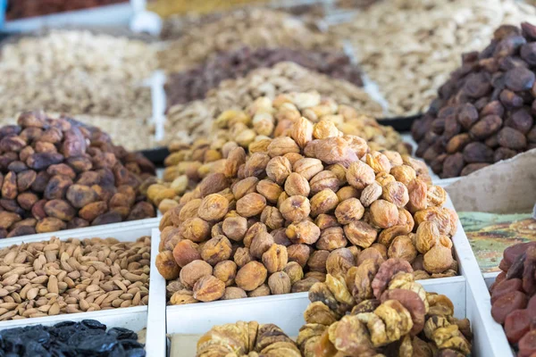 Frutas Secas Nozes Mercado Local Alimentos Tashkent Uzbequistão — Fotografia de Stock