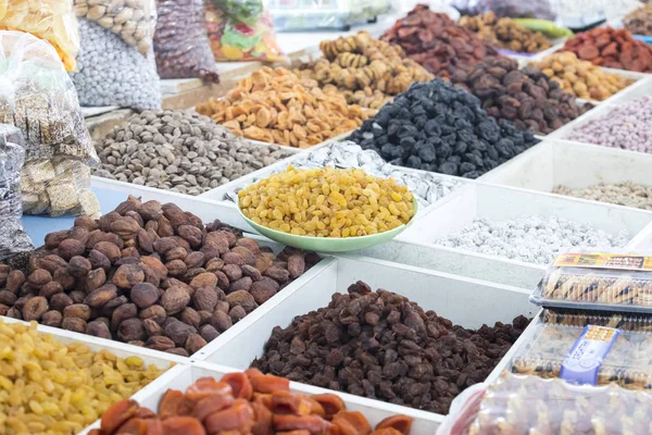 Frutas Secas Nozes Mercado Local Alimentos Tashkent Uzbequistão — Fotografia de Stock