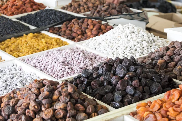 Сушеные Фрукты Орехи Местном Продовольственном Рынке Ташкенте Узбекистан — стоковое фото