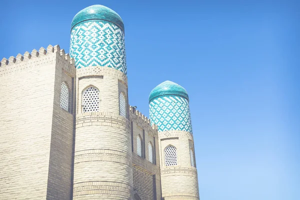 Den Tvilling Turreted East Gate Khiva Världsarv Uzbekistan Centralasien — Stockfoto