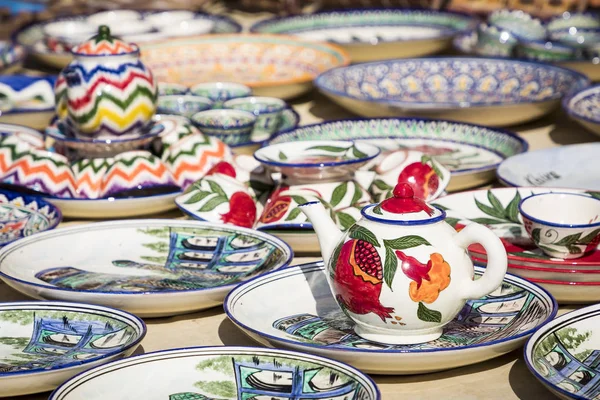 Plates Pots Street Market City Khiva Uzbekistan — Stock Photo, Image